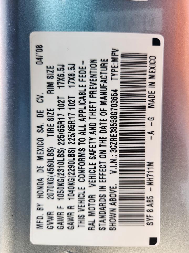 2008 Honda Cr-V Ex VIN: 3CZRE38558G703654 Lot: 84073725