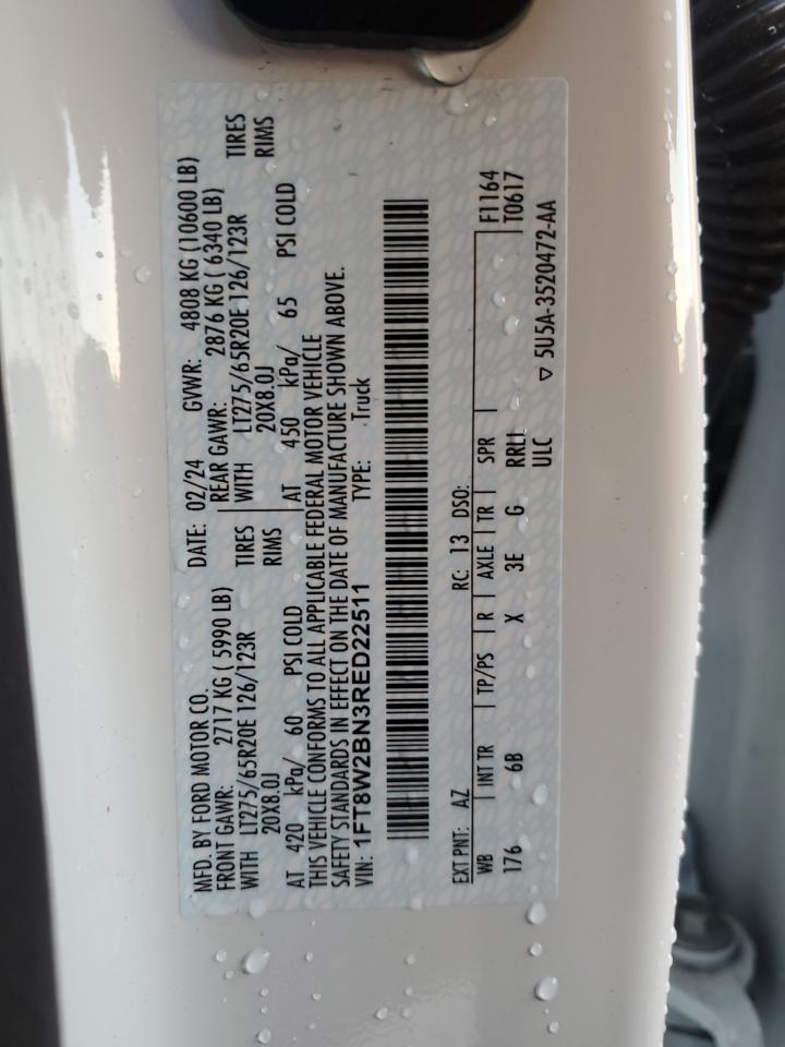 2024 Ford F250 Super Duty VIN: 1FT8W2BN3RED22511 Lot: 86712775