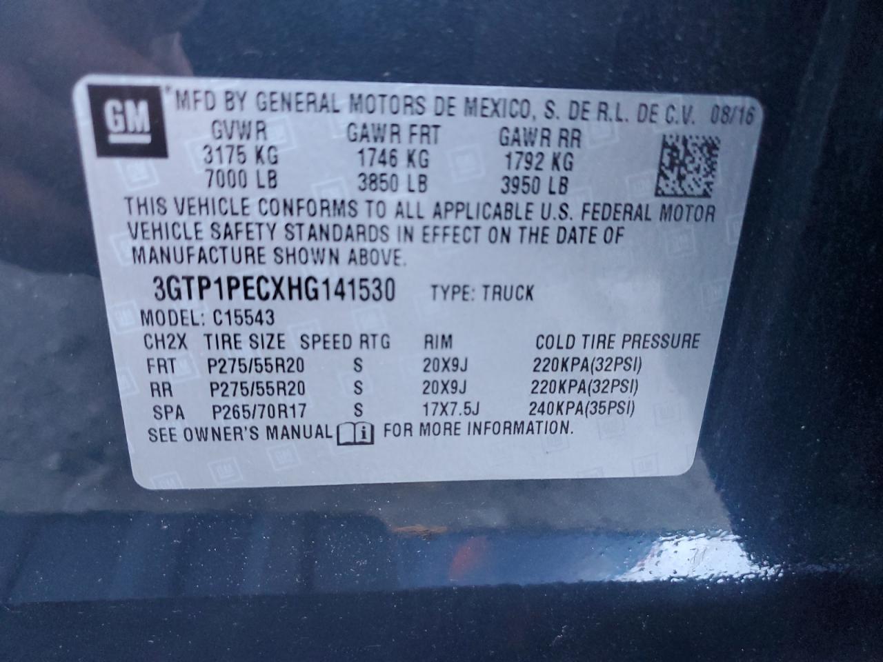 2017 GMC Sierra C1500 Denali VIN: 3GTP1PECXHG141530 Lot: 82395385