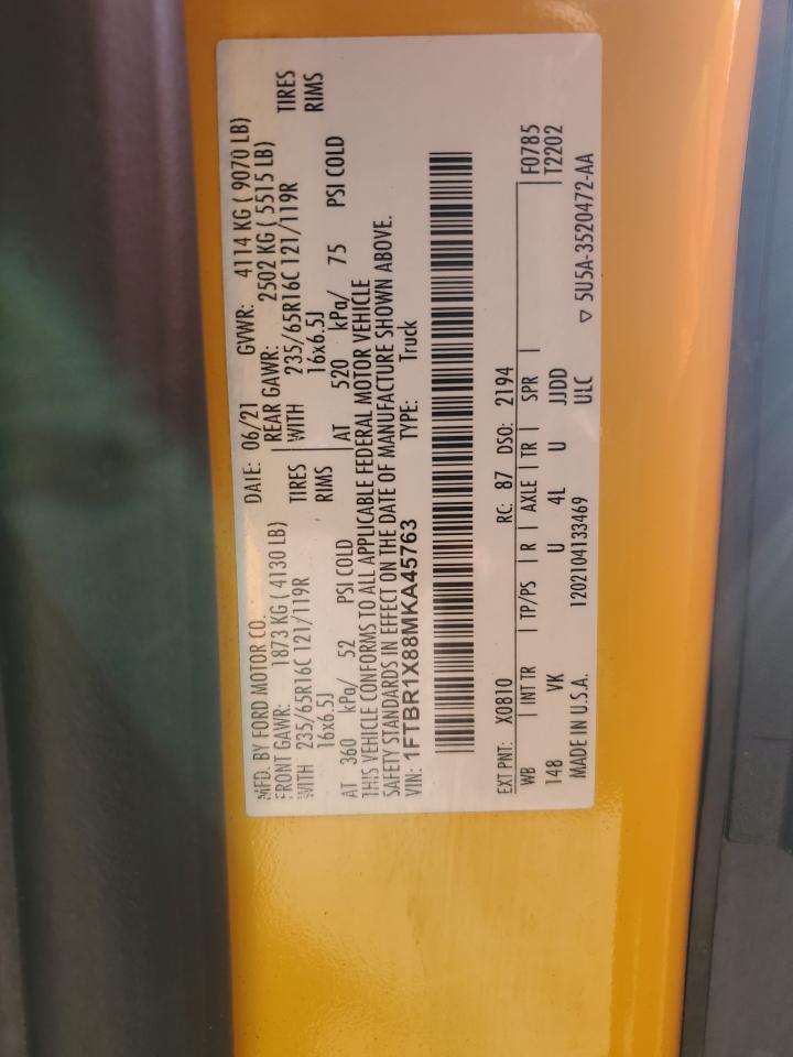 2021 Ford Transit T-250 VIN: 1FTBR1X88MKA45763 Lot: 84068085