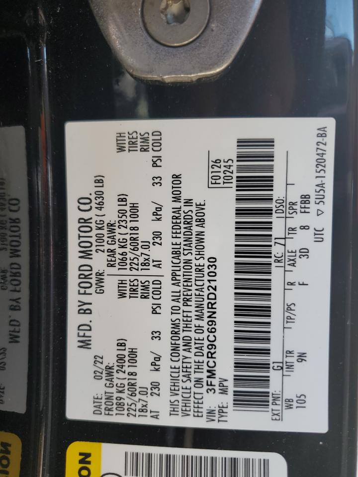 2022 Ford Bronco Sport Outer Banks VIN: 3FMCR9C69NRD21030 Lot: 85835005