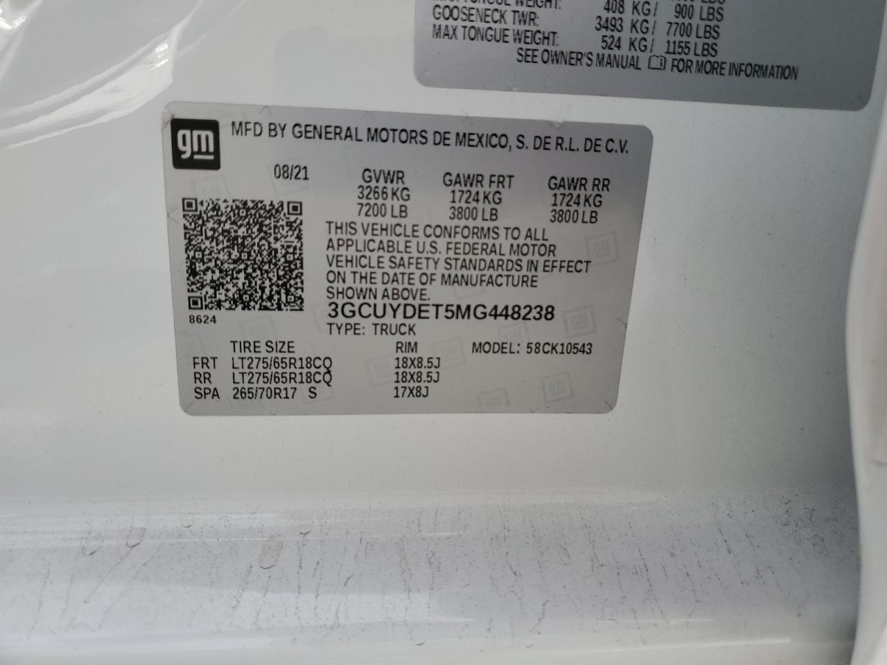 2021 Chevrolet Silverado K1500 Lt VIN: 3GCUYDET5MG448238 Lot: 82435195