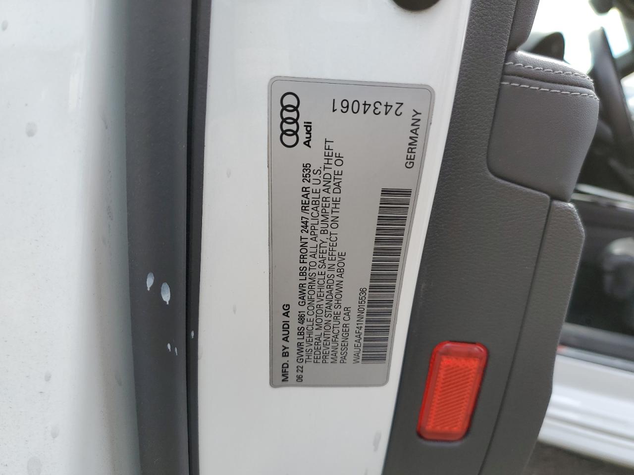 2022 Audi A4 Premium Plus 45 VIN: WAUEAAF41NN015536 Lot: 86995865