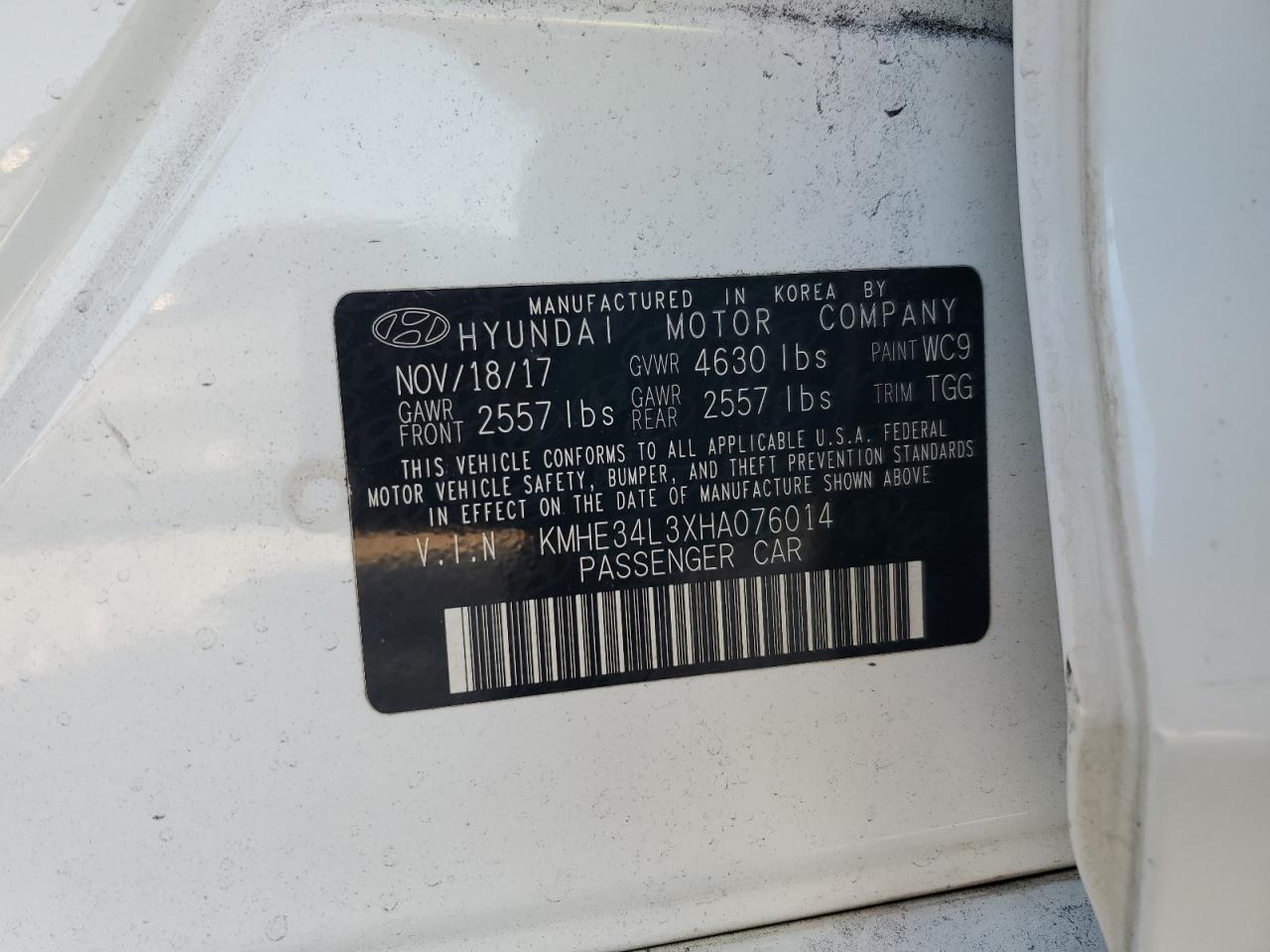 2017 Hyundai Sonata Hybrid VIN: KMHE34L3XHA076014 Lot: 84966295