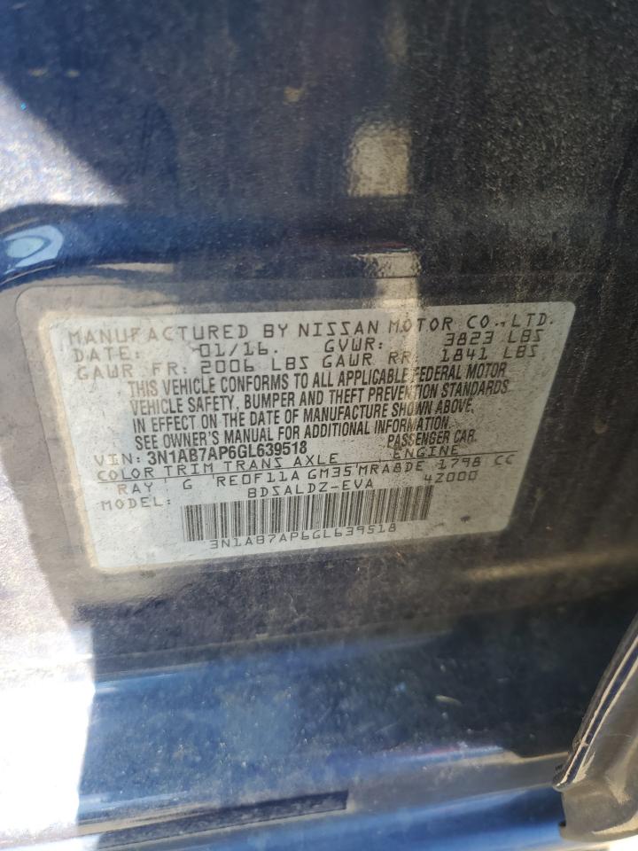 2016 Nissan Sentra S VIN: 3N1AB7AP6GL639518 Lot: 81953385