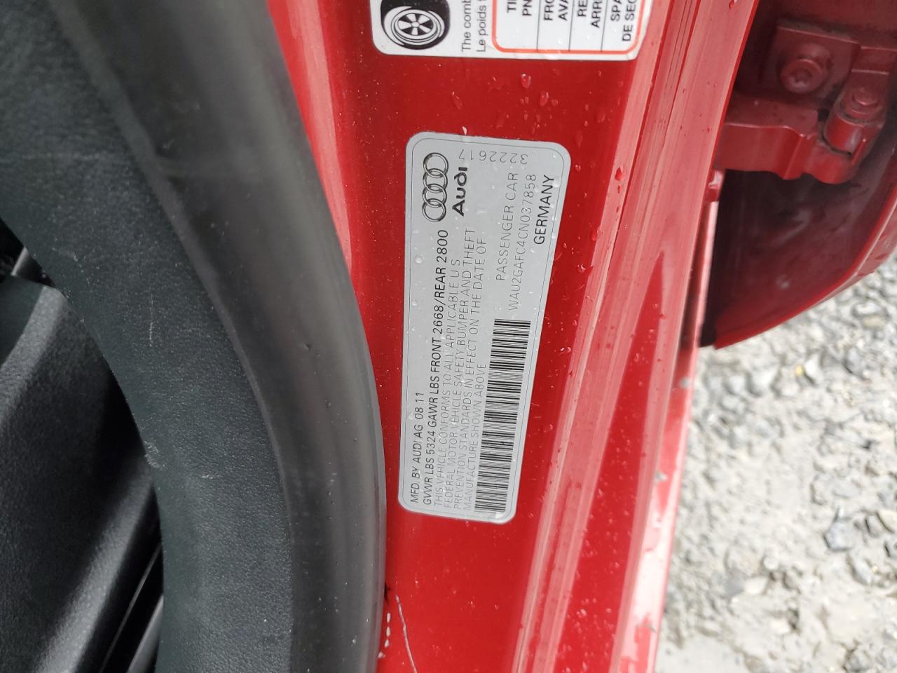 2012 Audi A7 Prestige VIN: WAU2GAFC4CN037858 Lot: 90245375