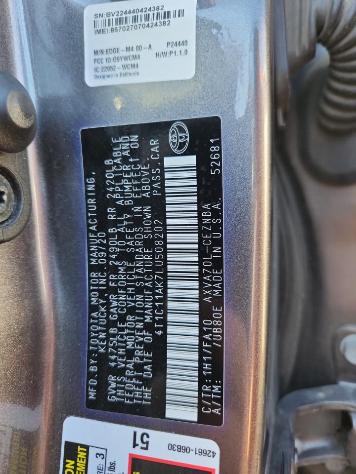 2020 Toyota Camry Le VIN: 4T1C11AK7LU508202 Lot: 85134745