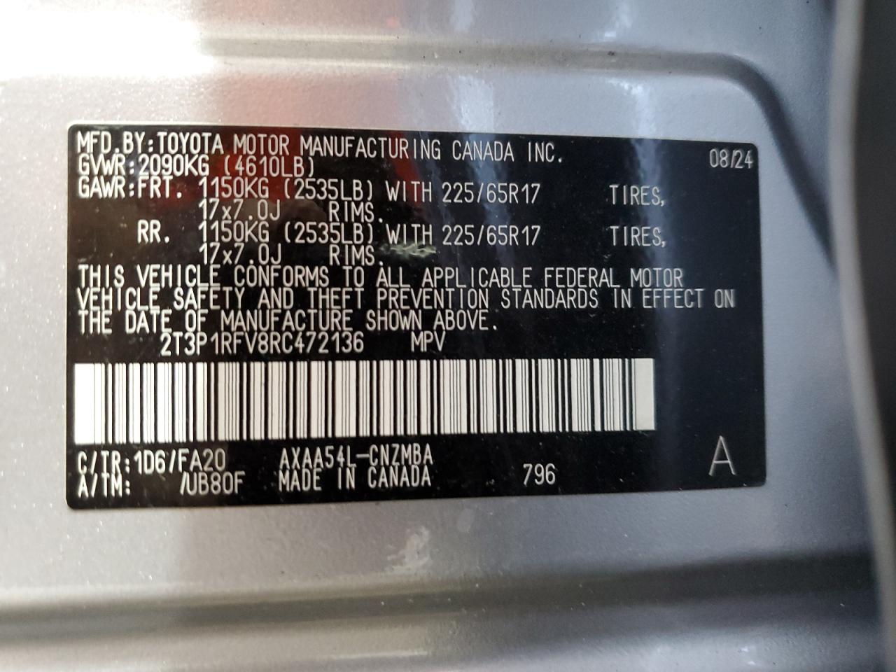 2024 Toyota Rav4 Xle VIN: 2T3P1RFV8RC472136 Lot: 84959055