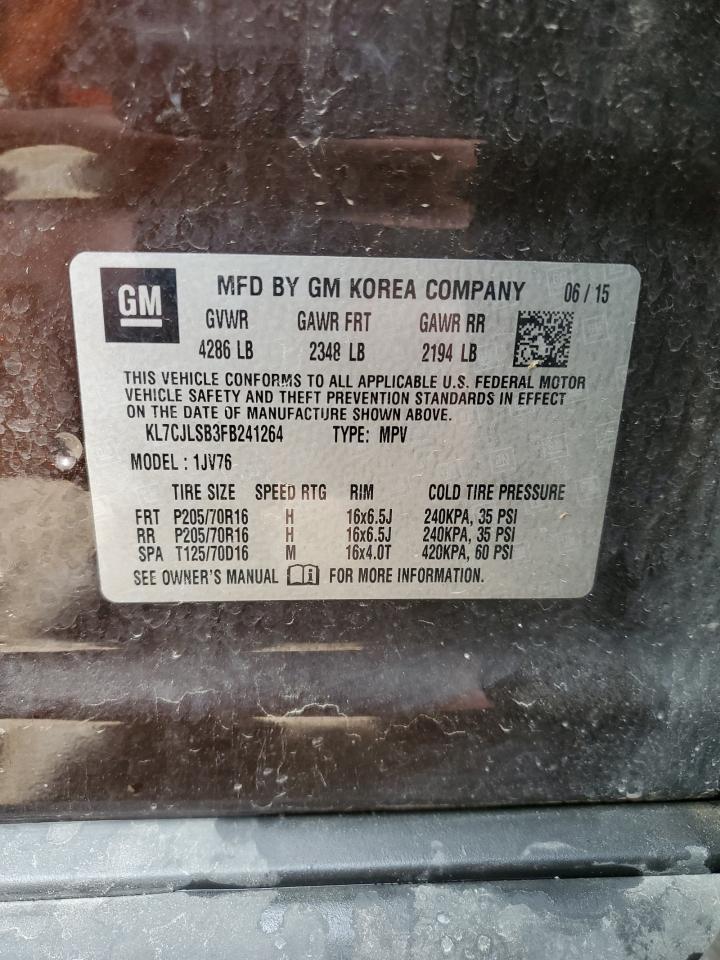 2015 Chevrolet Trax 1Lt VIN: KL7CJLSB3FB241264 Lot: 85858555