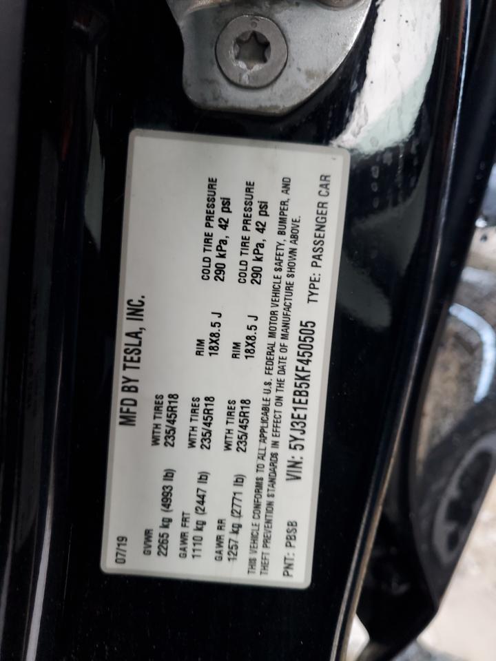 2019 Tesla Model 3 VIN: 5YJ3E1EB5KF450505 Lot: 82495905