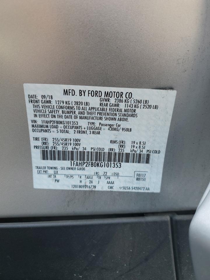 2019 Ford Taurus Limited VIN: 1FAHP2F80KG101353 Lot: 86707335