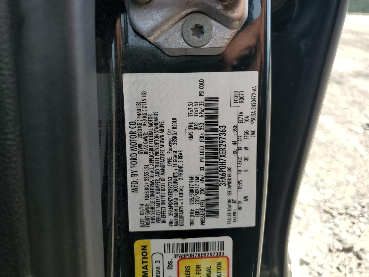 2014 Ford Fusion Se VIN: 3FA6P0H7XER297363 Lot: 84949605