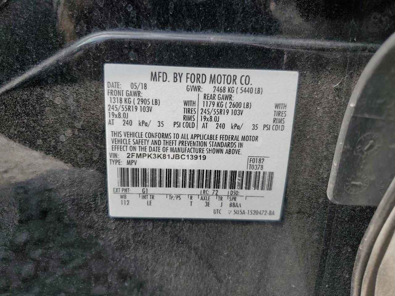 2018 Ford Edge Titanium VIN: 2FMPK3K81JBC13919 Lot: 89884775