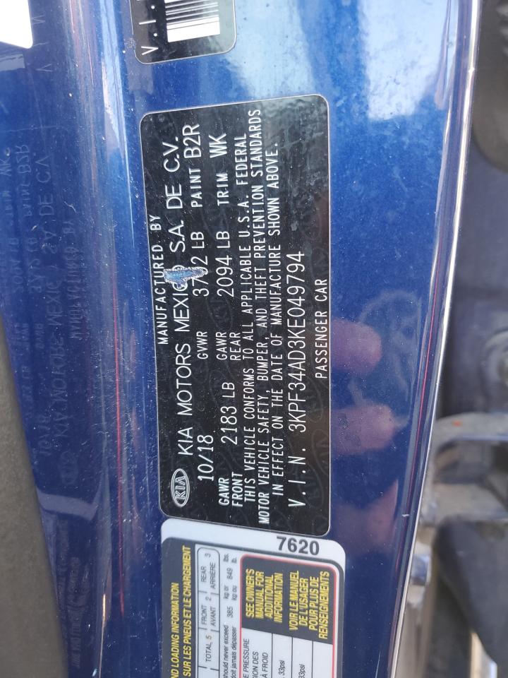 2019 Kia Forte Gt Line VIN: 3KPF34AD3KE049794 Lot: 86625145