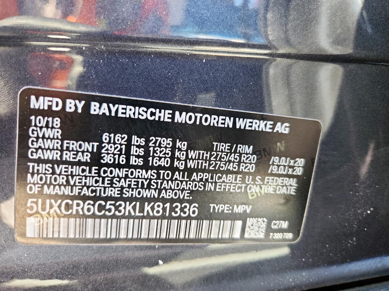 2019 BMW X5 xDrive40I VIN: 5UXCR6C53KLK81336 Lot: 86125735
