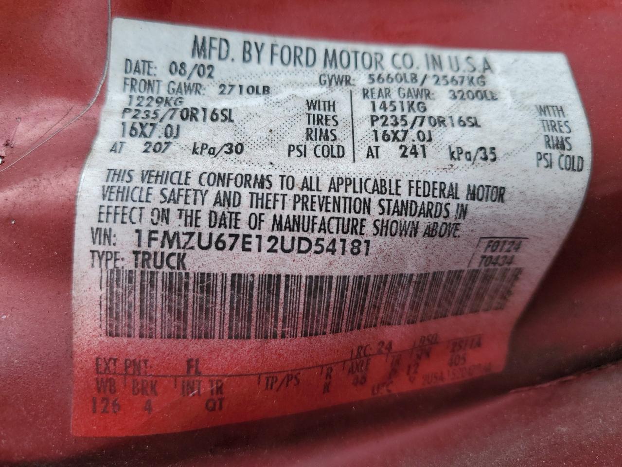 2002 Ford Explorer Sport Trac VIN: 1FMZU67E12UD54181 Lot: 85662335