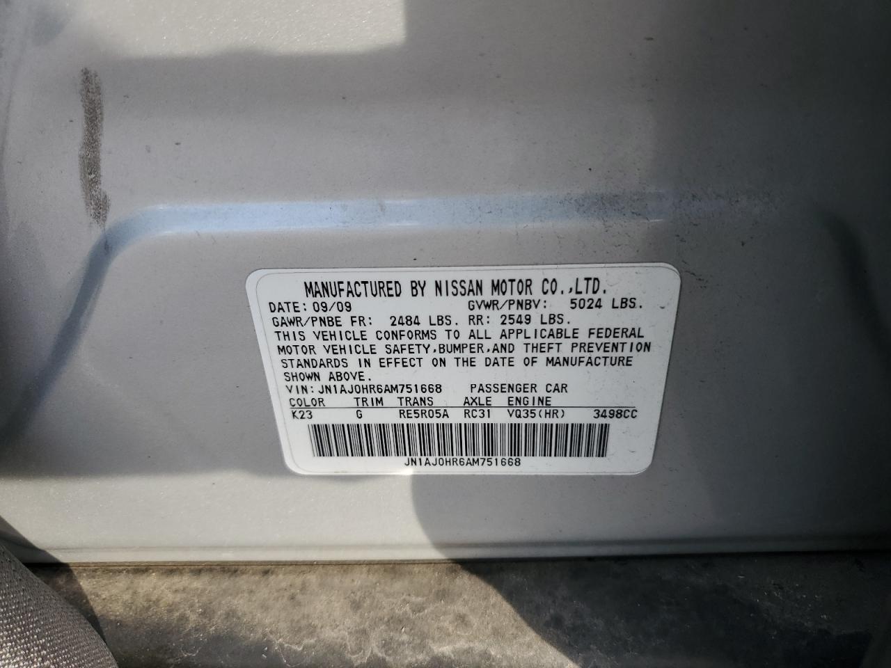 2010 Infiniti Ex35 Base VIN: JN1AJ0HR6AM751668 Lot: 86287245