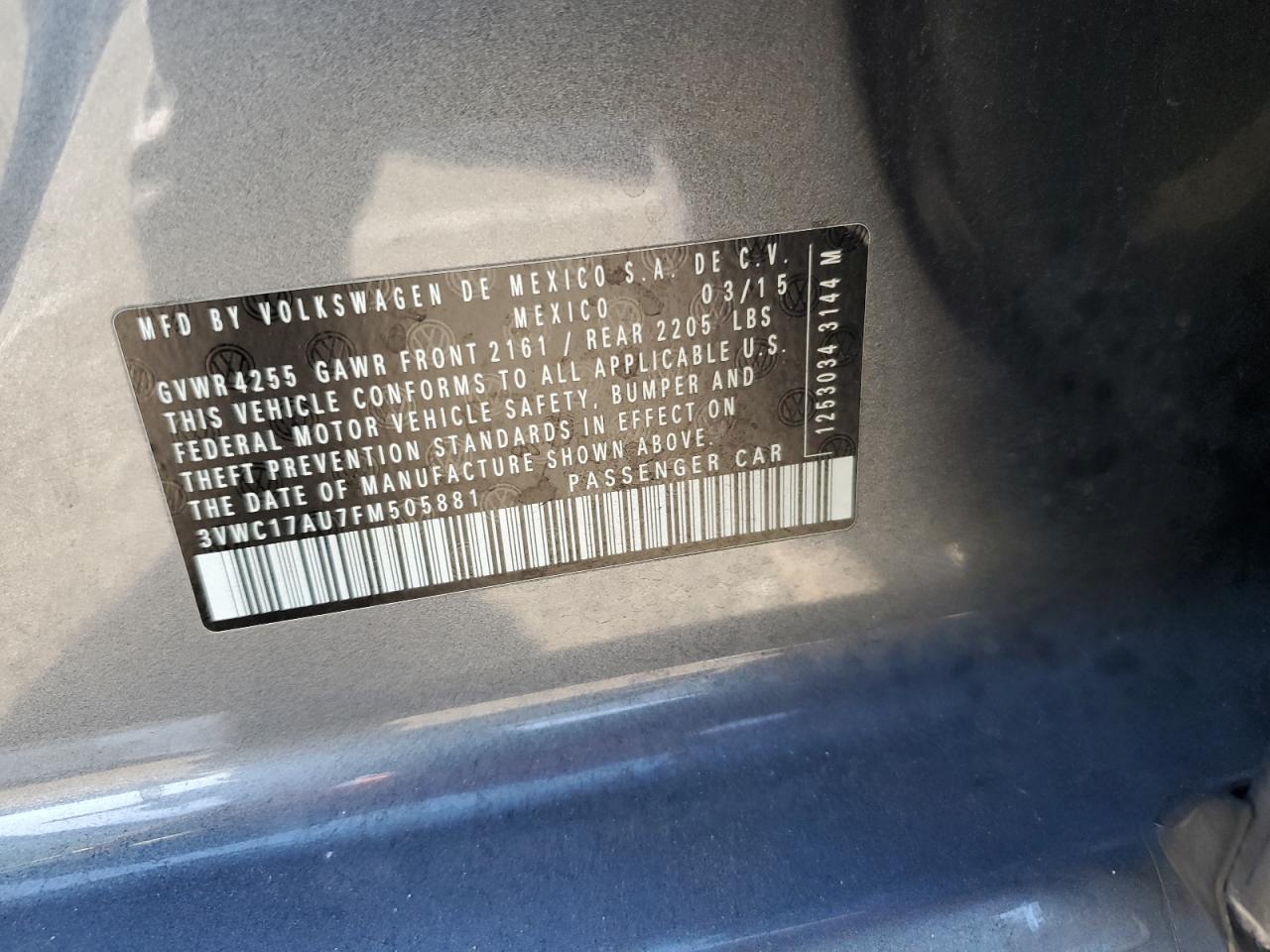 2015 Volkswagen Golf Sportwagen S VIN: 3VWC17AU7FM505881 Lot: 90116475