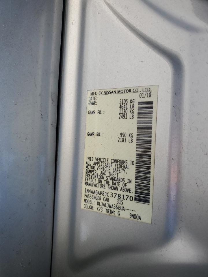 2018 Nissan Maxima 3.5S VIN: 1N4AA6AP8JC378170 Lot: 84782705