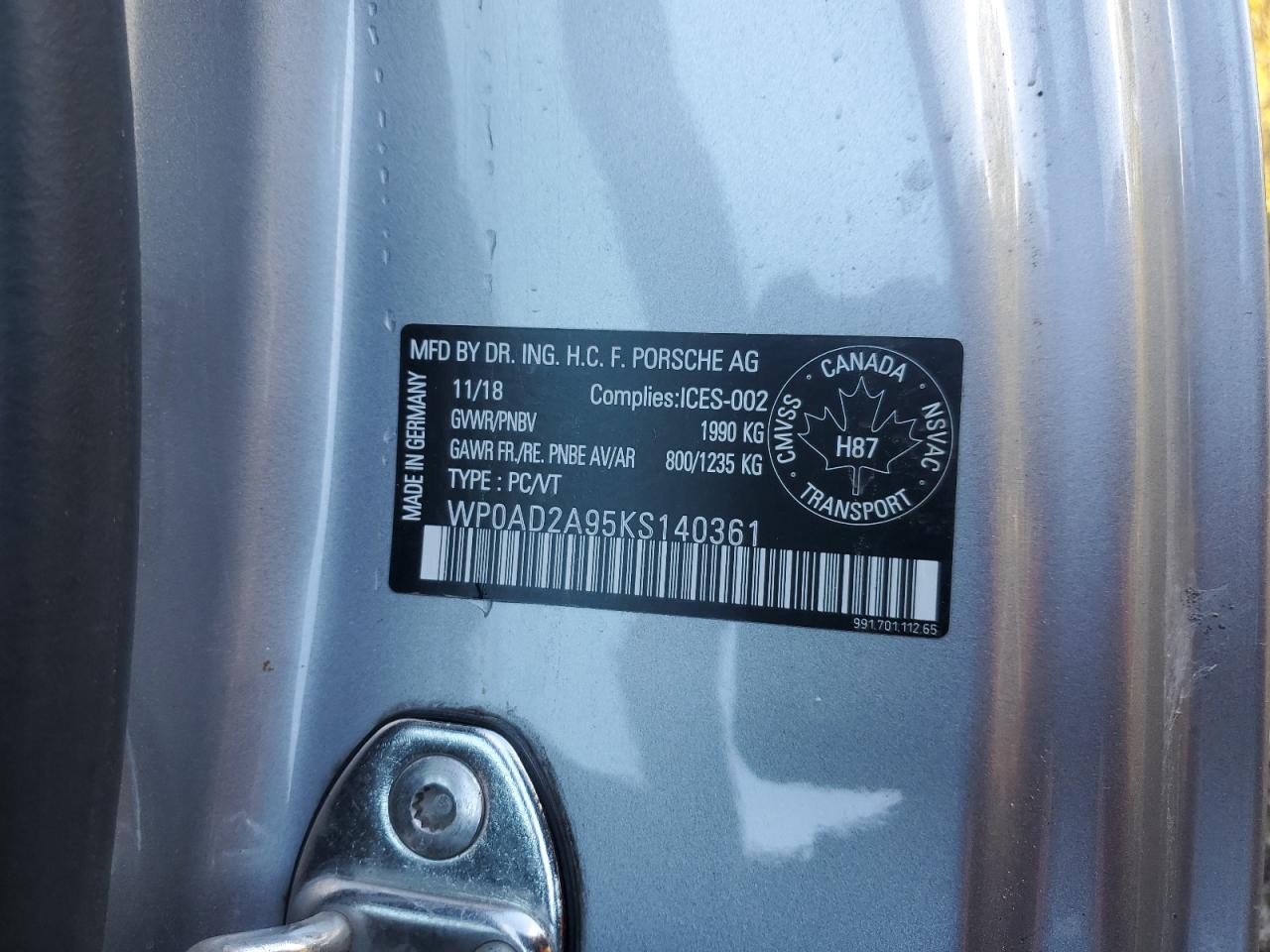 2019 Porsche 911 Turbo VIN: WP0AD2A95KS140361 Lot: 85949665