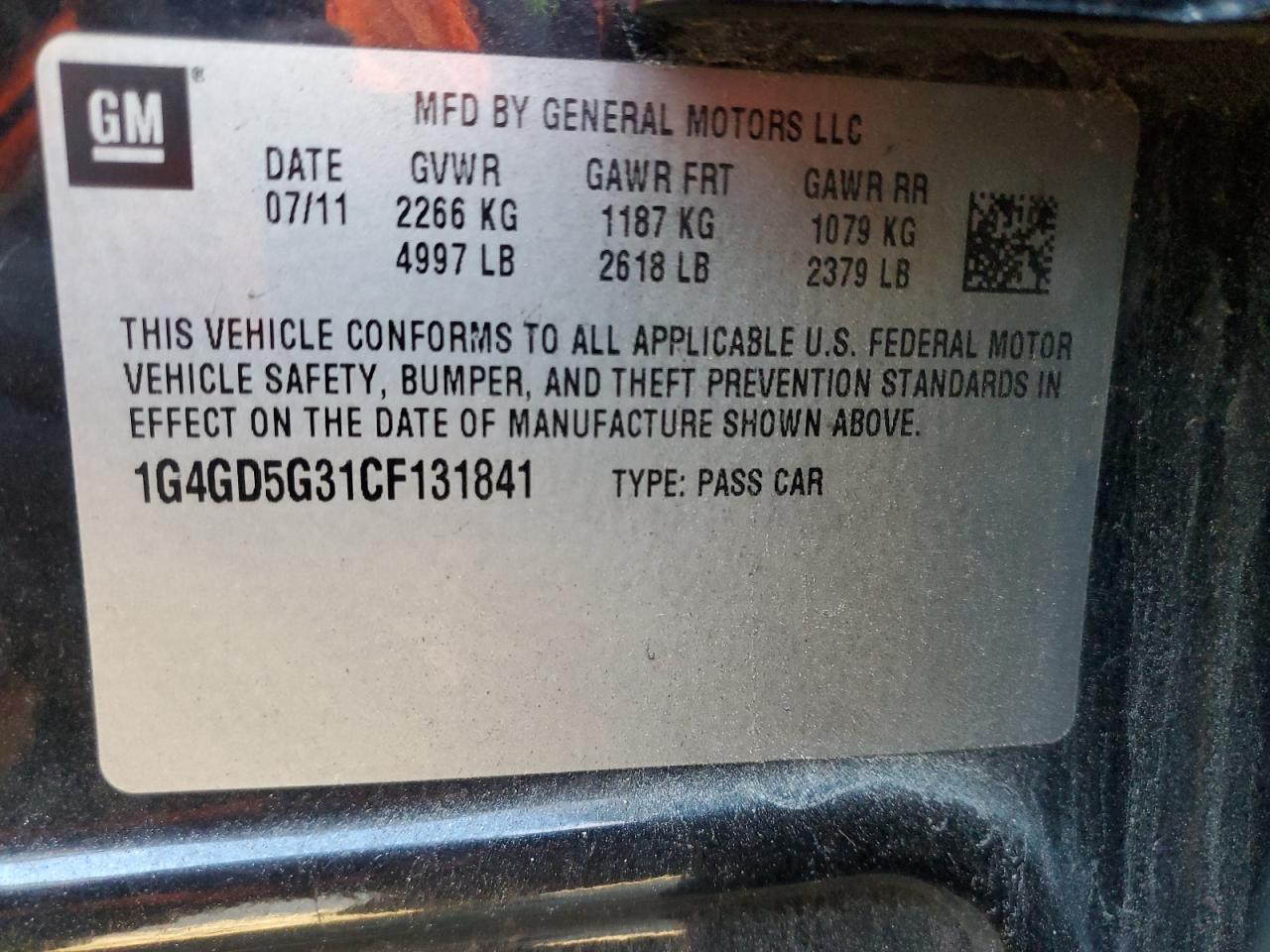 2012 Buick Lacrosse Premium VIN: 1G4GD5G31CF131841 Lot: 89517925