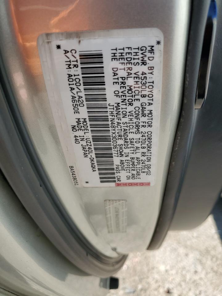 2003 Lexus Sc 430 VIN: JTHFN48YX30036777 Lot: 85750615