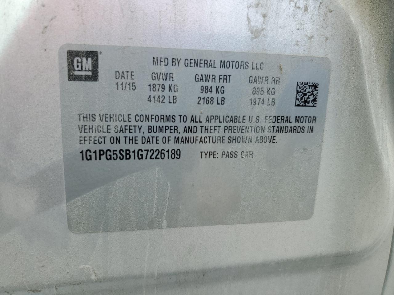 2016 Chevrolet Cruze Limited Ltz VIN: 1G1PG5SB1G7226189 Lot: 81879595