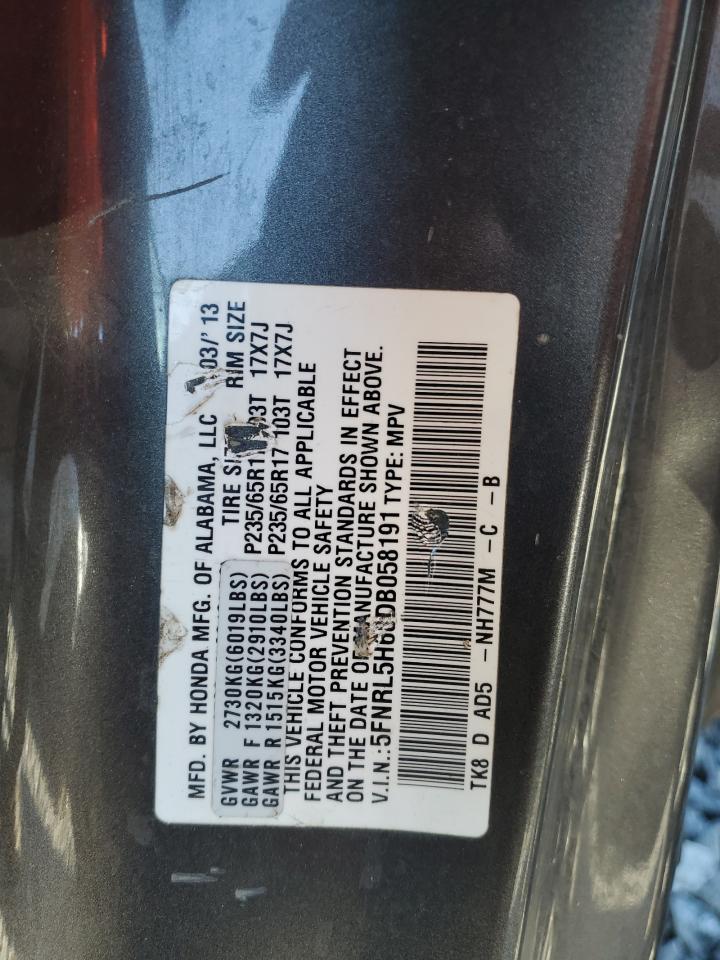 2013 Honda Odyssey Exl VIN: 5FNRL5H68DB058191 Lot: 85085505