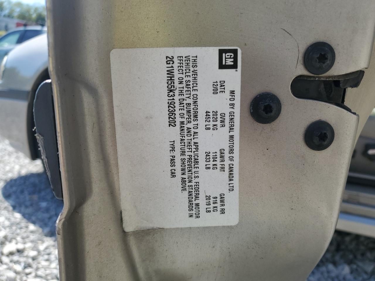 2001 Chevrolet Impala Ls VIN: 2G1WH55K319236202 Lot: 85669295