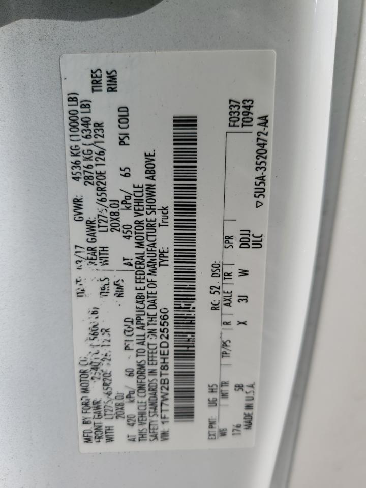 2017 Ford F250 Super Duty VIN: 1FT7W2BT8HED25560 Lot: 89728525
