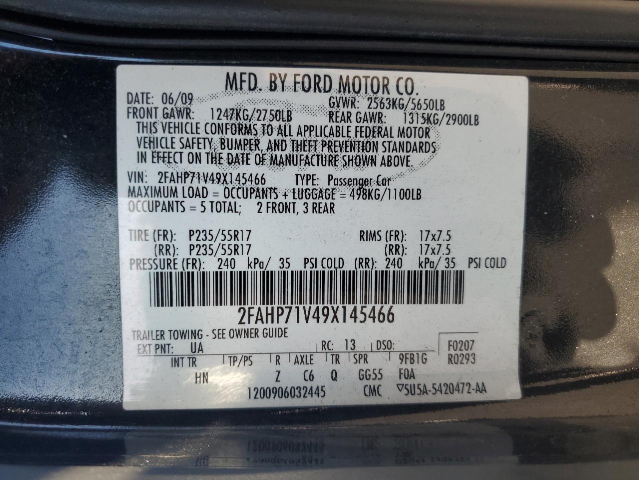 2009 Ford Crown Victoria Police Interceptor VIN: 2FAHP71V49X145466 Lot: 81791485