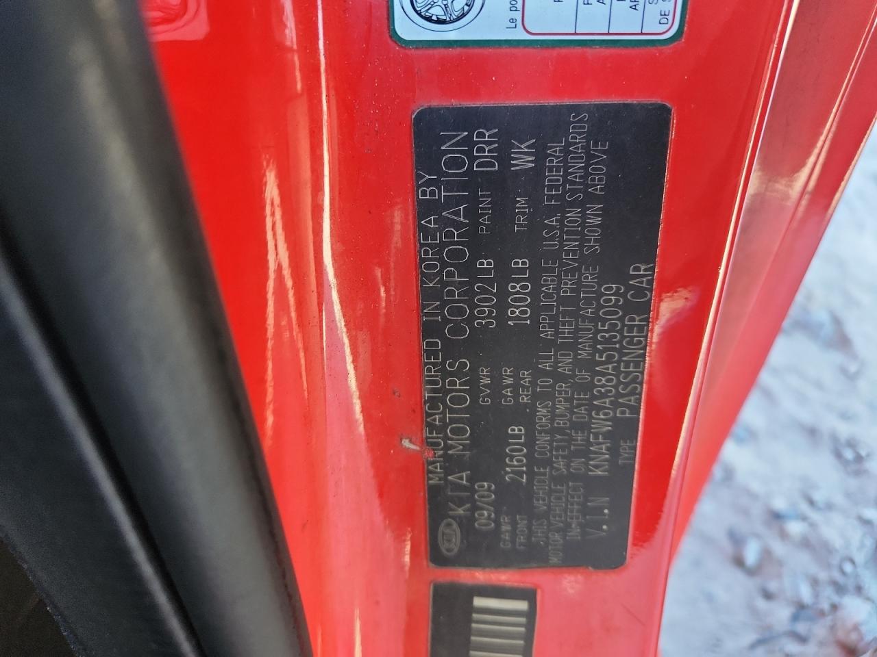 2010 Kia Forte Sx VIN: KNAFW6A38A5135099 Lot: 82682395