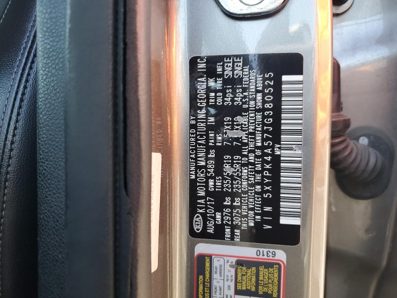 2018 Kia Sorento Sx VIN: 5XYPK4A57JG380525 Lot: 81943965