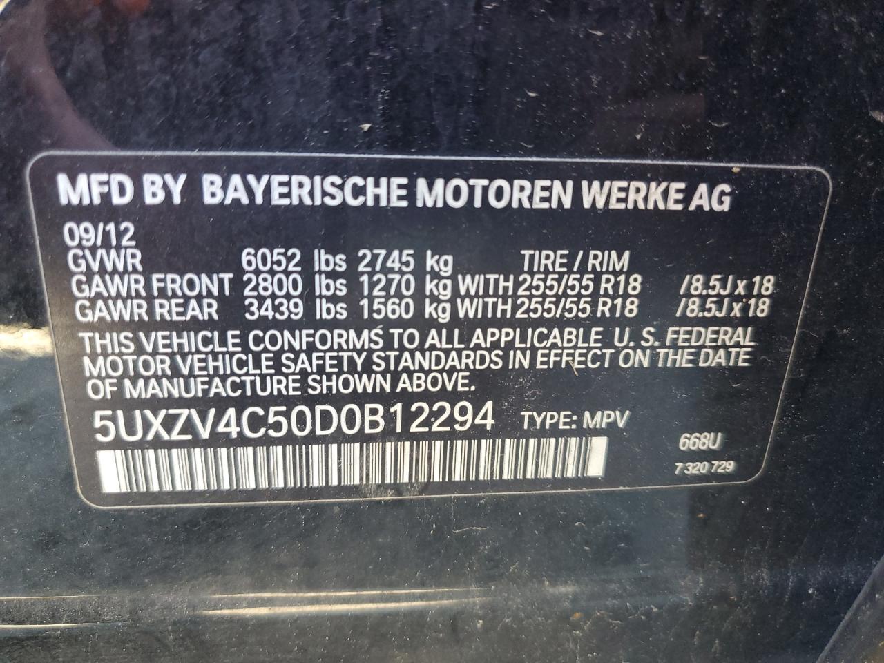 2013 BMW X5 xDrive35I VIN: 5UXZV4C50D0B12294 Lot: 87012215