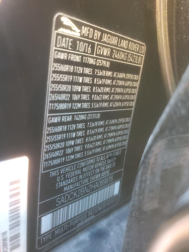 2017 Jaguar F-Pace Prestige VIN: SADCK2BN2HA089818 Lot: 90332275