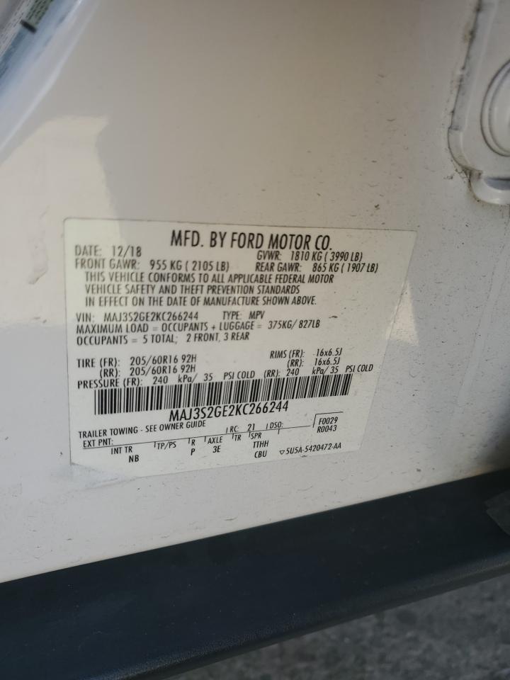 2019 Ford Ecosport Se VIN: MAJ3S2GE2KC266244 Lot: 85275345