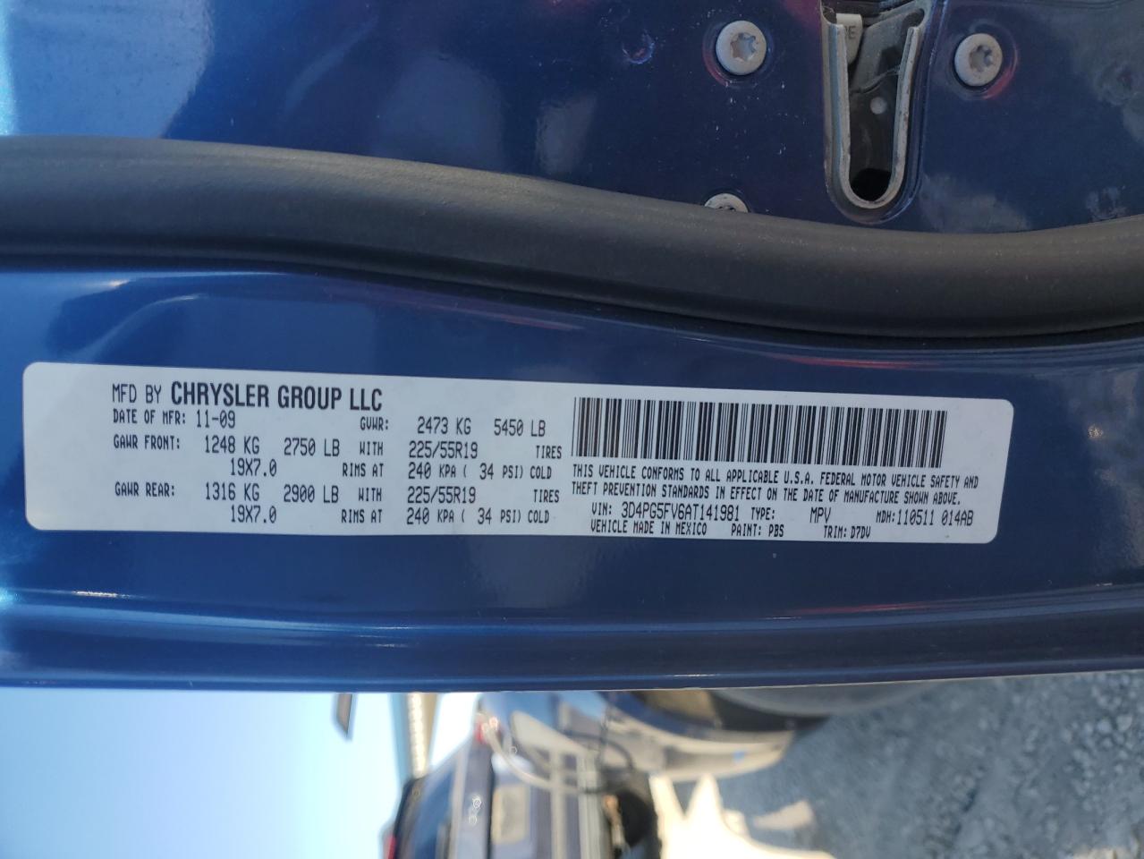 2010 Dodge Journey Sxt VIN: 3D4PG5FV6AT141981 Lot: 86892185