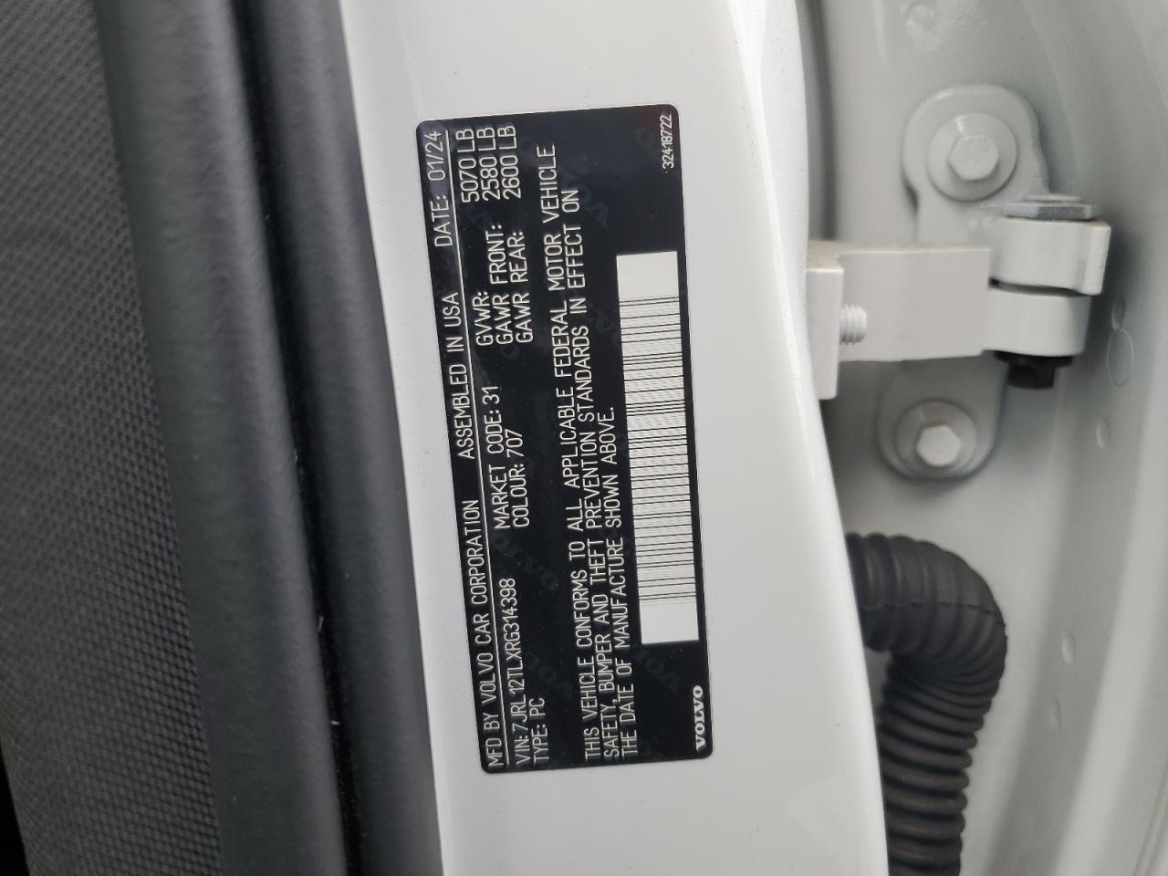 2024 Volvo S60 Plus VIN: 7JRL12TLXRG314398 Lot: 86294265