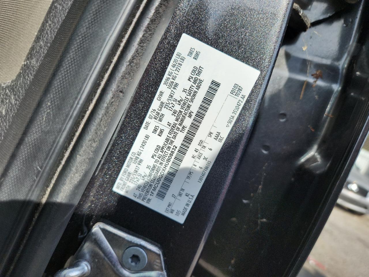 2017 Ford Escape Se VIN: 1FMCU0GDXHUB08832 Lot: 85546755