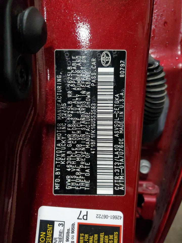 2016 Toyota Camry Le VIN: 4T1BF1FK1GU553583 Lot: 85513415