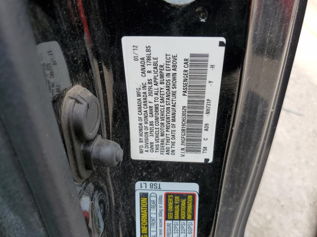 2012 Honda Civic Exl VIN: 2HGFG3B19CH530529 Lot: 85284345