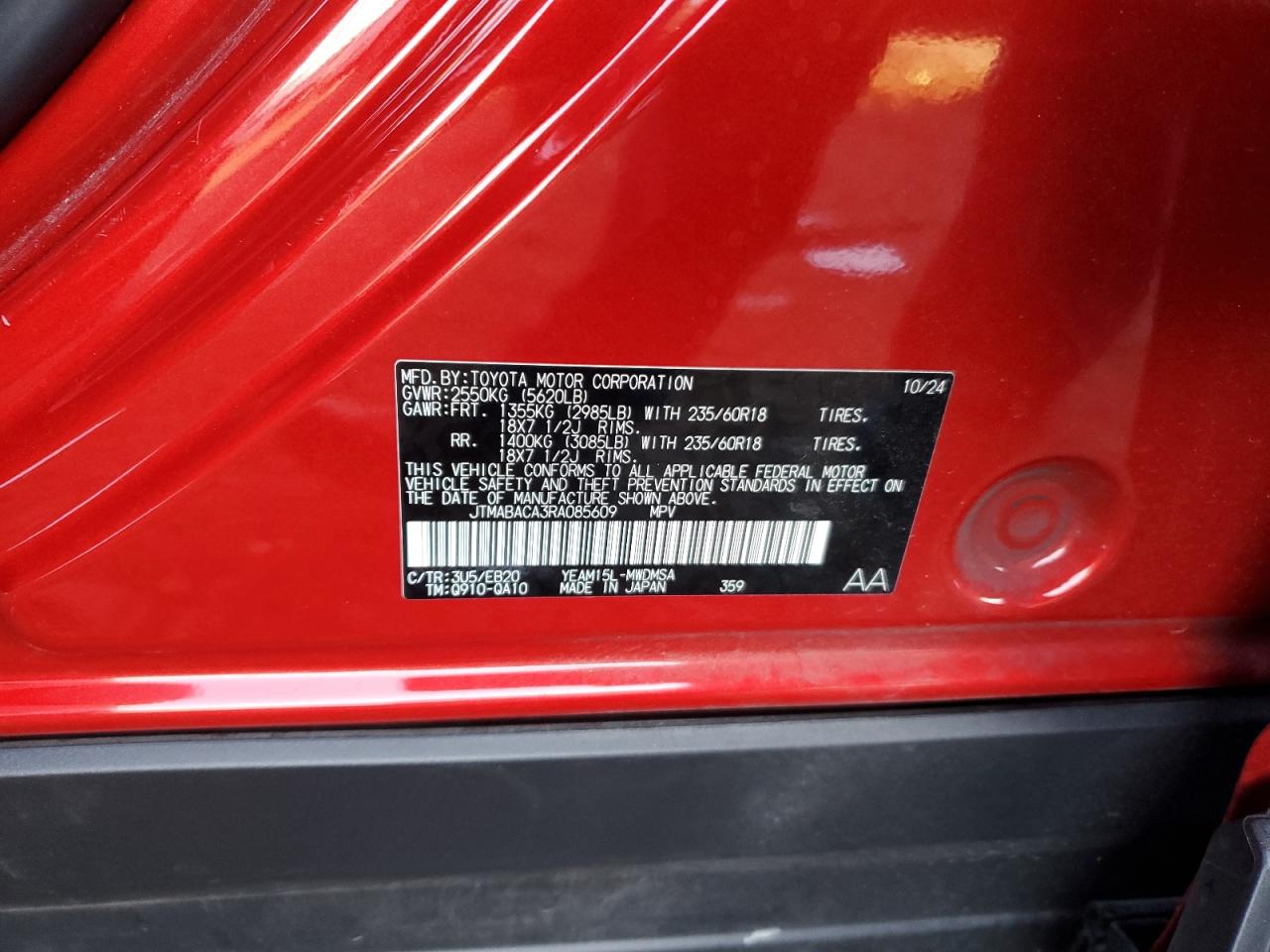 2024 Toyota Bz4X Xle VIN: JTMABACA3RA085609 Lot: 86691225