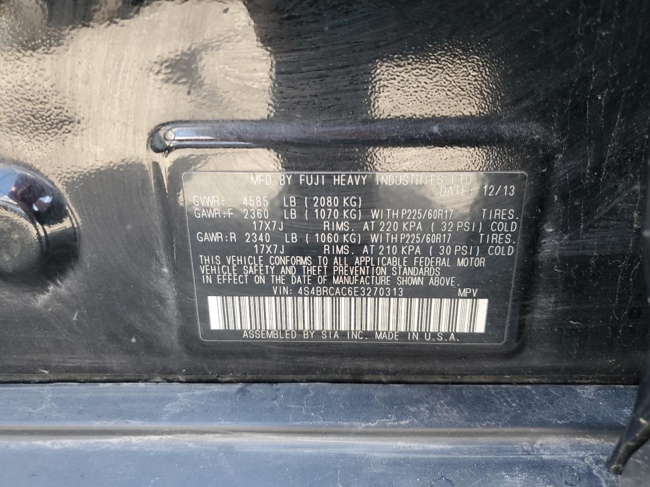 2014 Subaru Outback 2.5I VIN: 4S4BRCAC6E3270313 Lot: 85282775