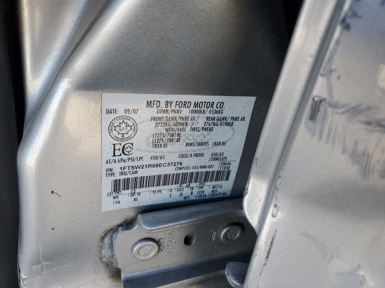 2008 Ford F250 Super Duty VIN: 1FTSW21R98EC37276 Lot: 82620945