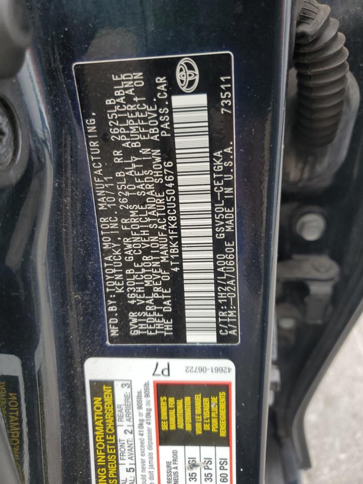 2012 Toyota Camry Se VIN: 4T1BK1FK8CU504676 Lot: 82319045