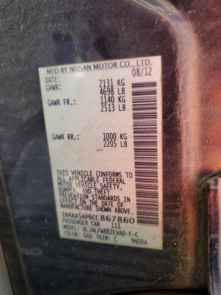 2012 Nissan Maxima S VIN: 1N4AA5AP6CC867860 Lot: 82632915