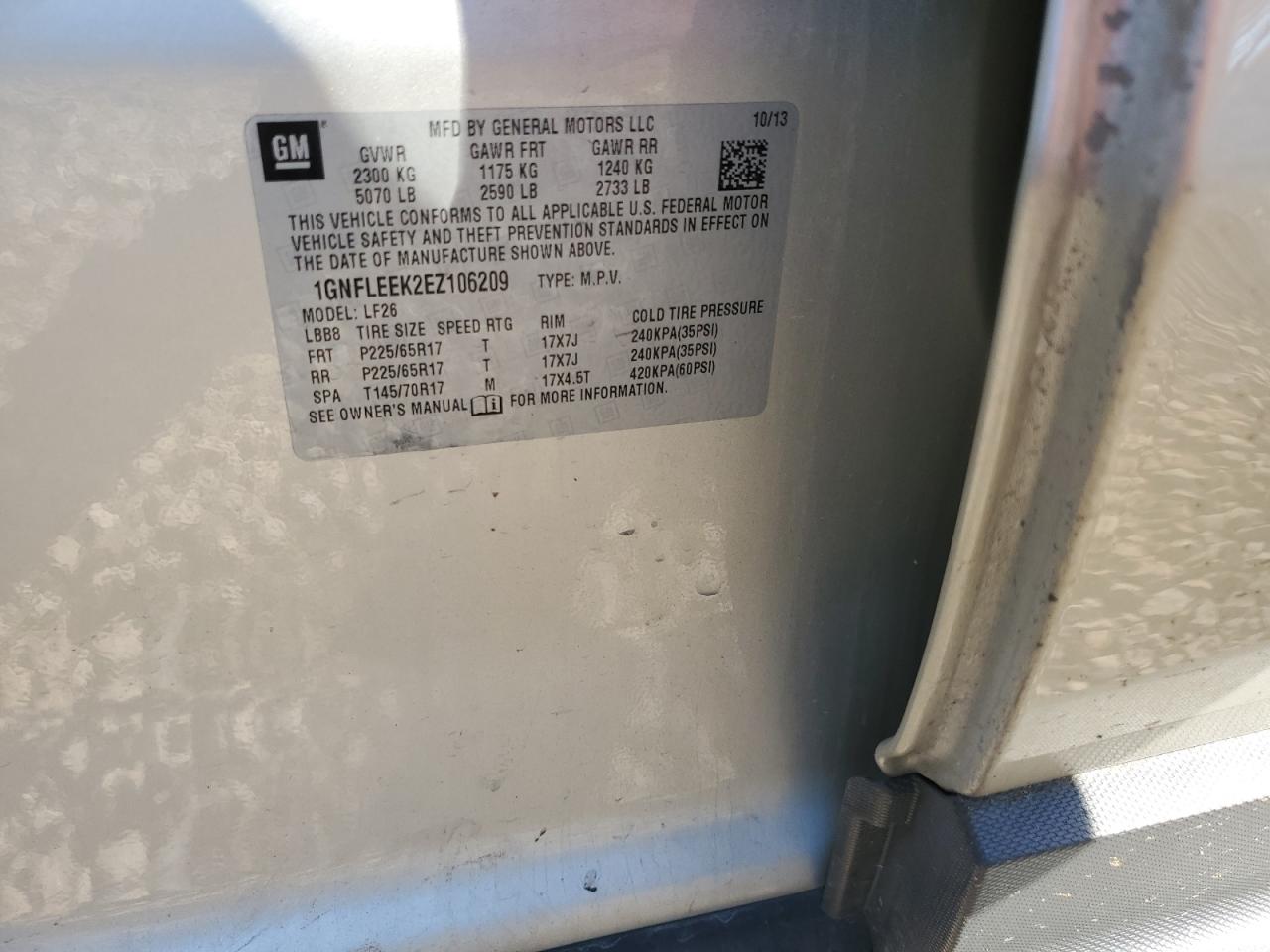 2014 Chevrolet Equinox Ls VIN: 1GNFLEEK2EZ106209 Lot: 82338865