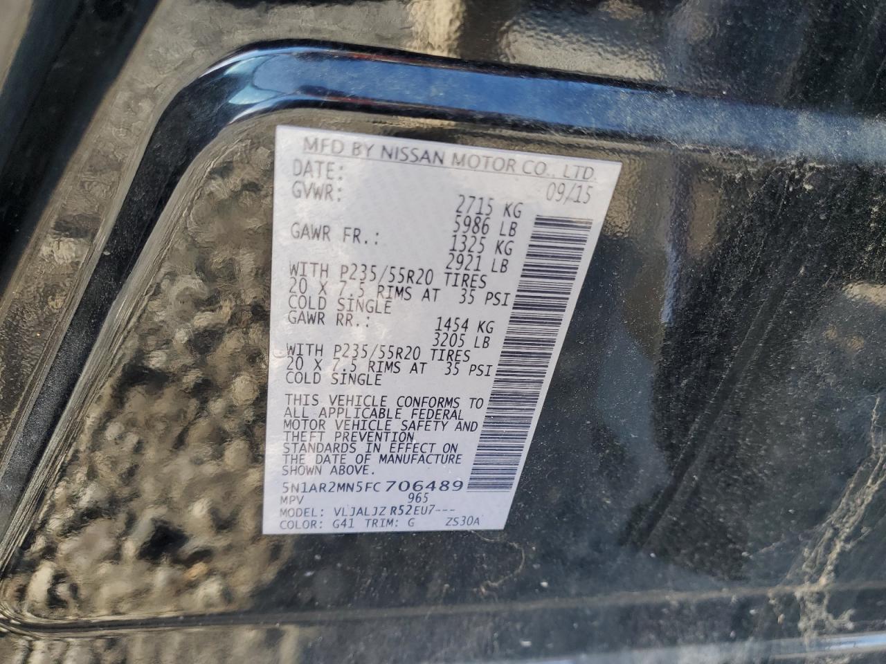 2015 Nissan Pathfinder S VIN: 5N1AR2MN5FC706489 Lot: 81873225