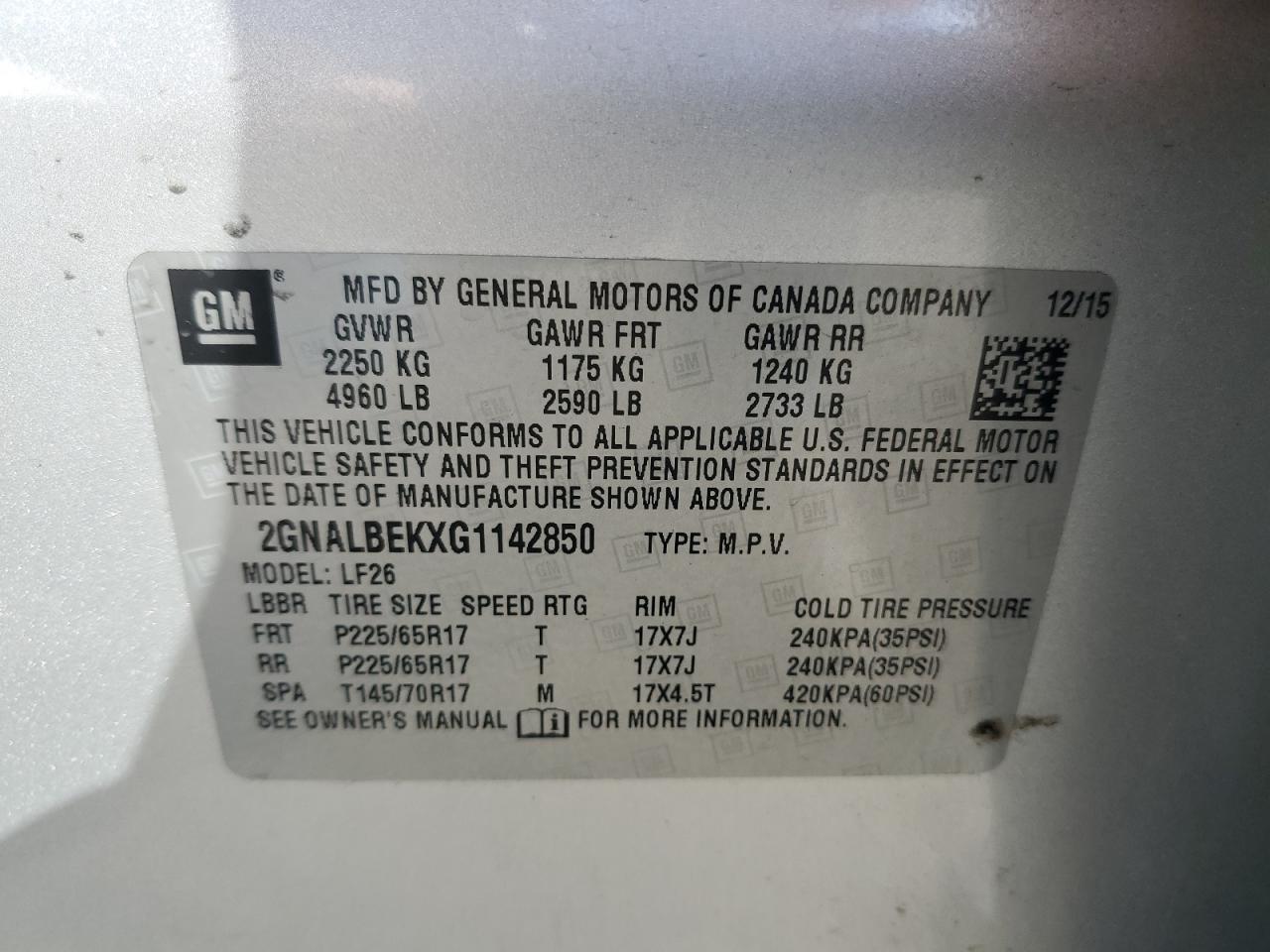 2016 Chevrolet Equinox Ls VIN: 2GNALBEKXG1142850 Lot: 85650815