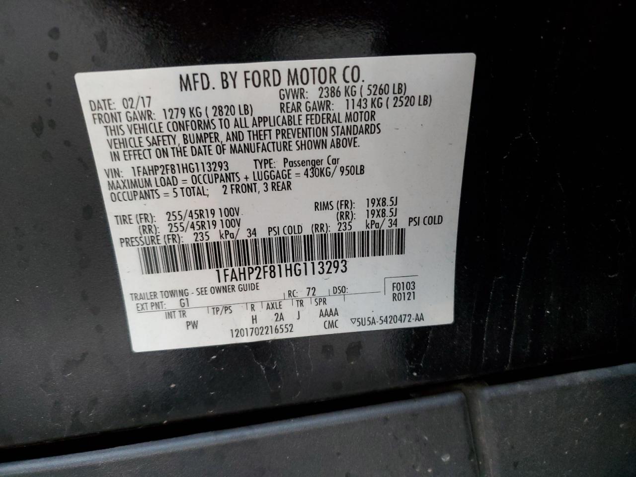 2017 Ford Taurus Limited VIN: 1FAHP2F81HG113293 Lot: 90880535